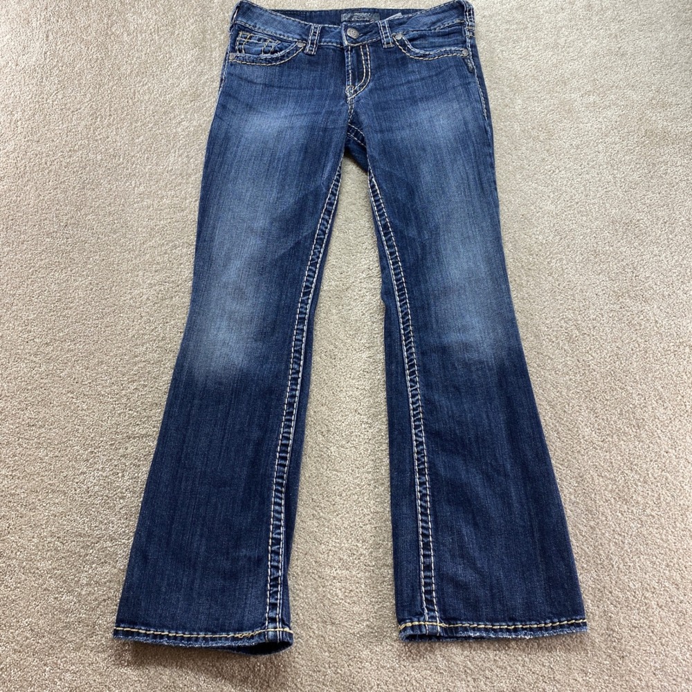 Silver Jeans Suki Womens 27 Dark Wash Bootcut Thick Stitch Fits (30x29)